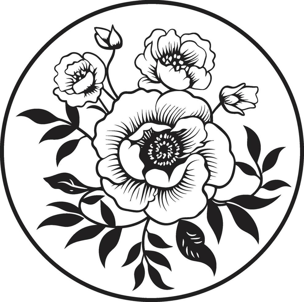 ancien encré jardin chroniques main tiré fleurs noir floral rêverie noir logo conception éléments vecteur