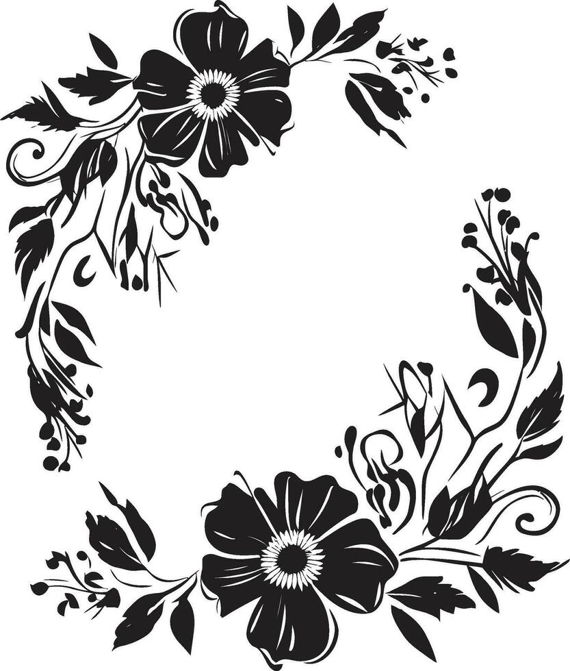 radiant floral encercler noir vecteur Cadre gracieux pétale bordant décoratif noir logo
