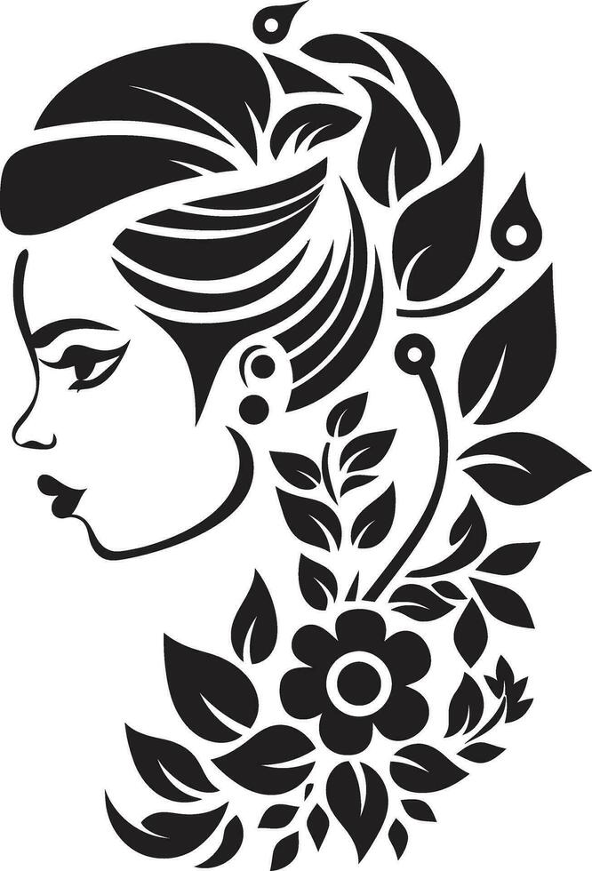 artistique pétale beauté noir floral visage icône minimaliste floral profil vecteur femme emblème