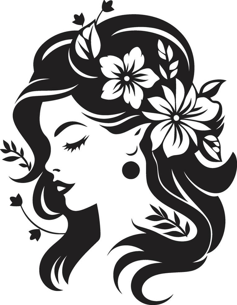 élégant botanique charme vecteur femme icône gracieux floral silhouette noir visage emblème