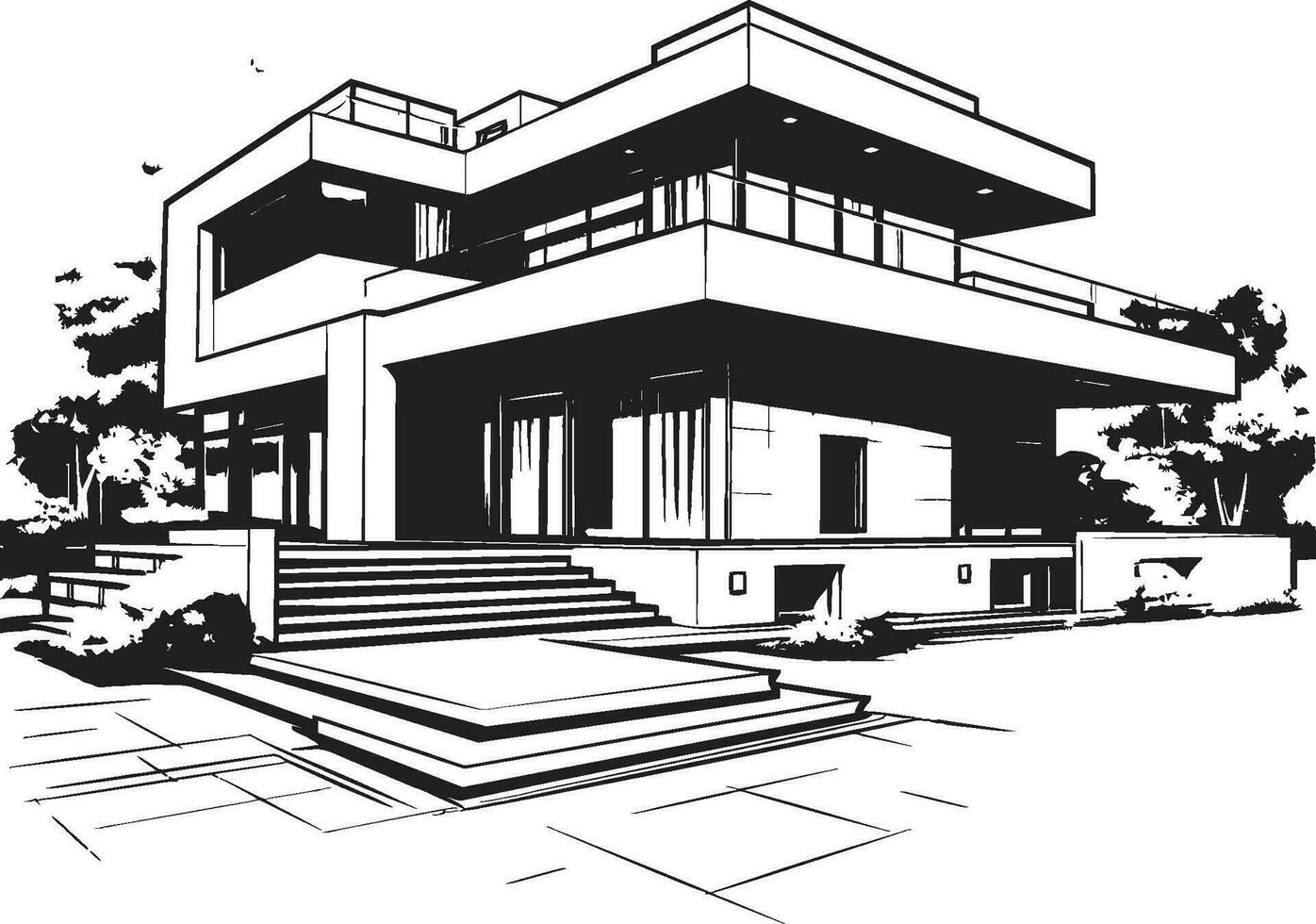 élégant paysage urbain villa lisse ville maison icône dans audacieux noir contour branché Urbain villa impression noir contour symbole de ville sophistication vecteur