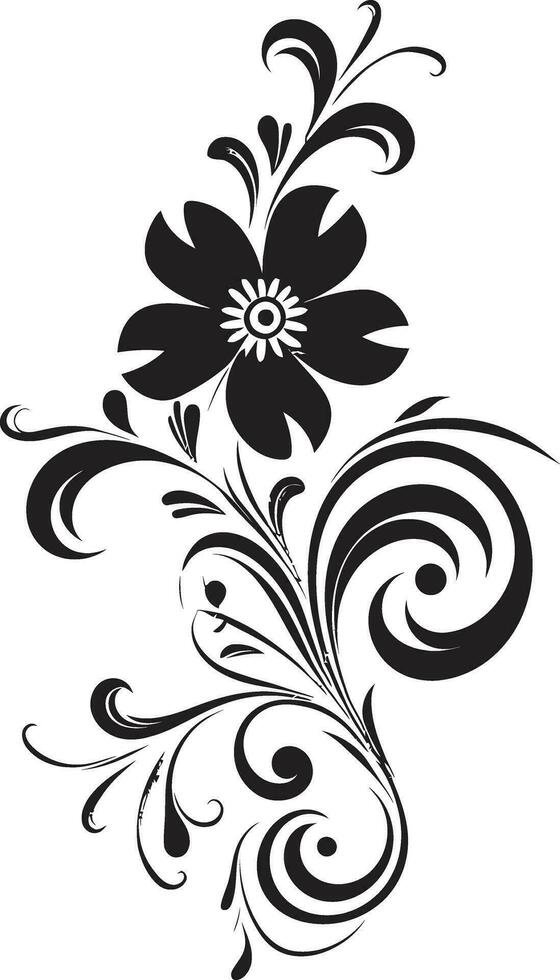 sophistiqué main tiré motifs noir vecteur subtil floral parchemins iconique logo élément