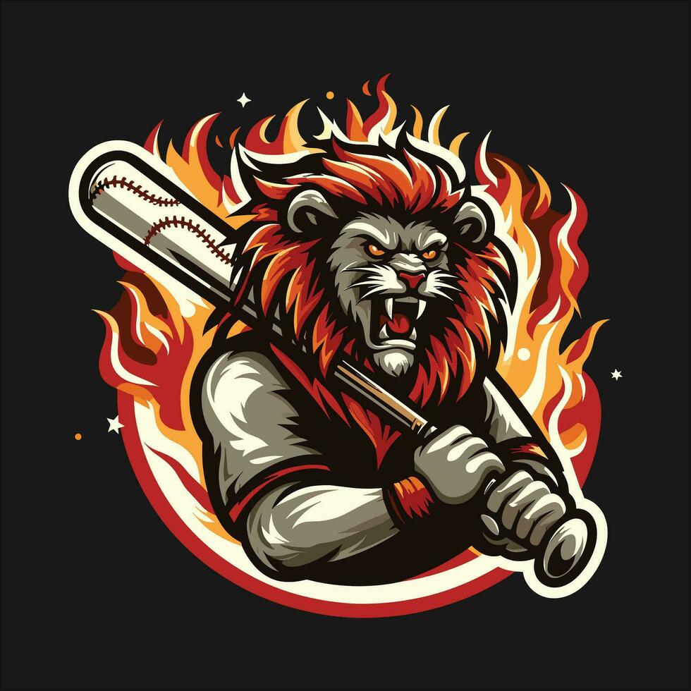 en colère Lion base-ball mascotte logo vecteur