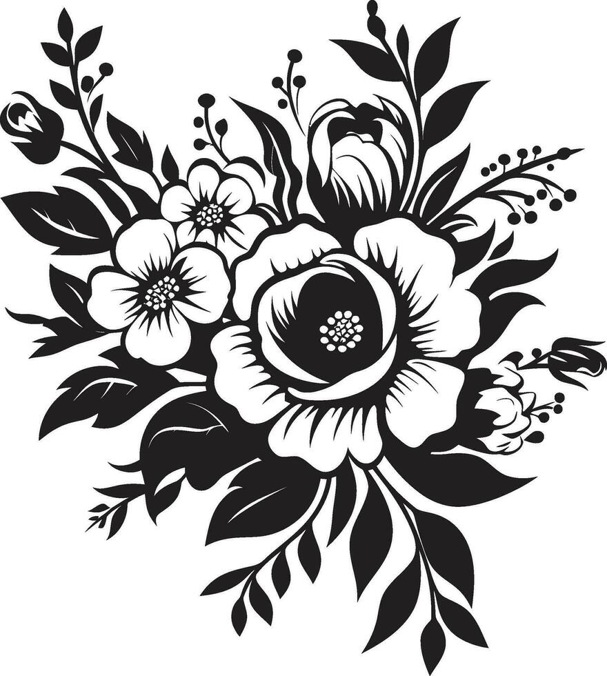 sophistiqué bouquet charme décoratif noir icône radiant floral mélange noir vecteur bouquet conception