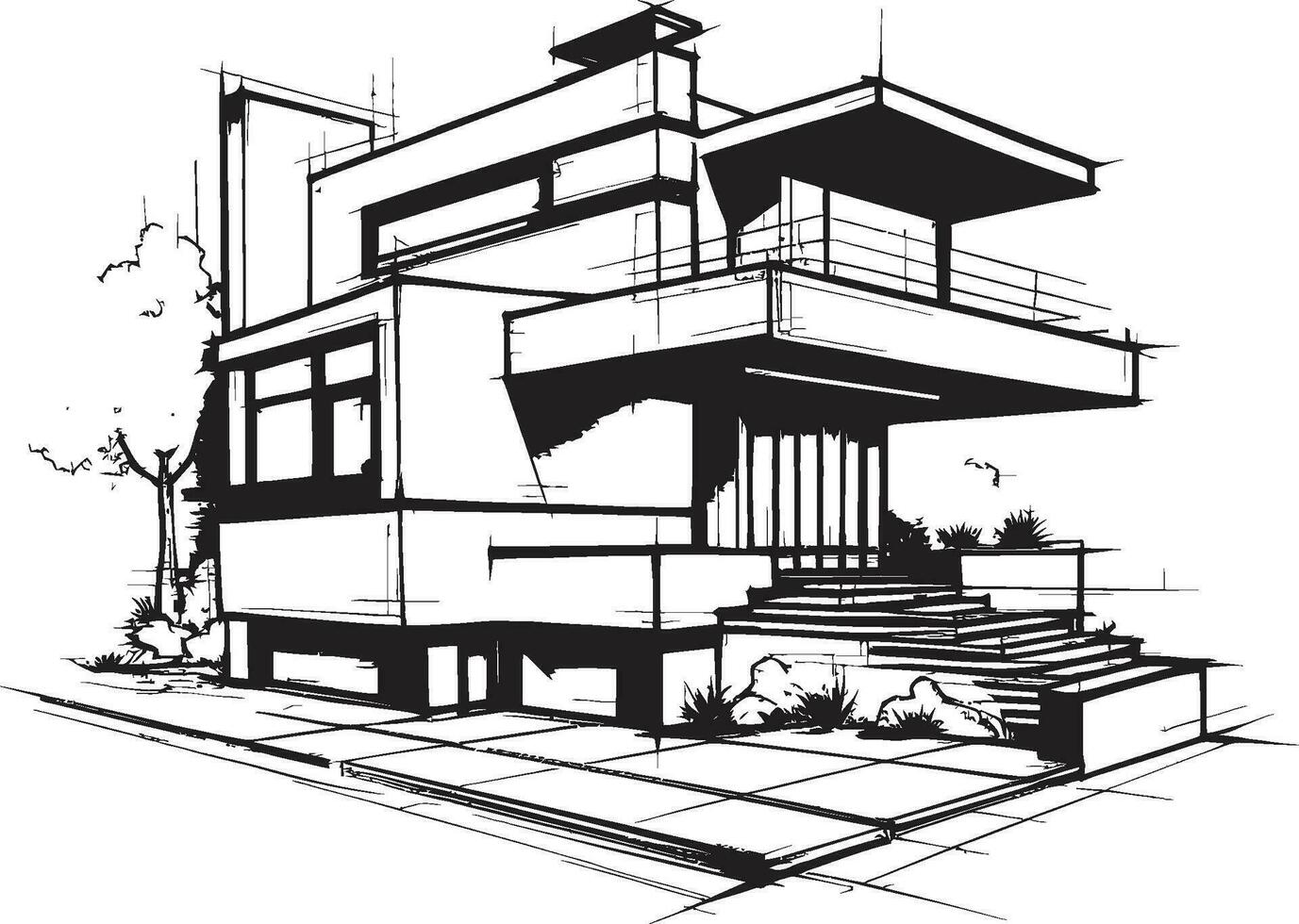 double vivant concept duplex maison esquisser idée dans vecteur icône symétrique habitation esquisser duplex maison conception vecteur emblème