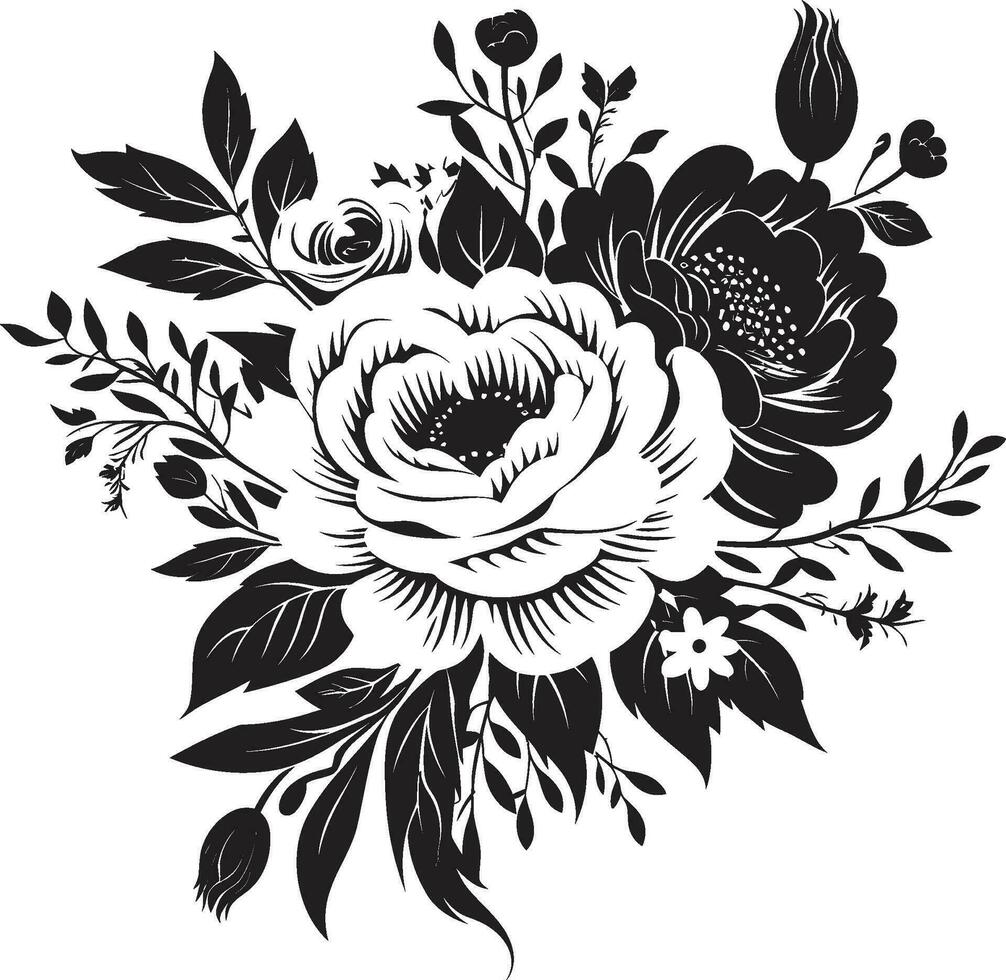 radiant Floraison ensemble noir floral logo gracieux pétale la fusion décoratif noir emblème vecteur