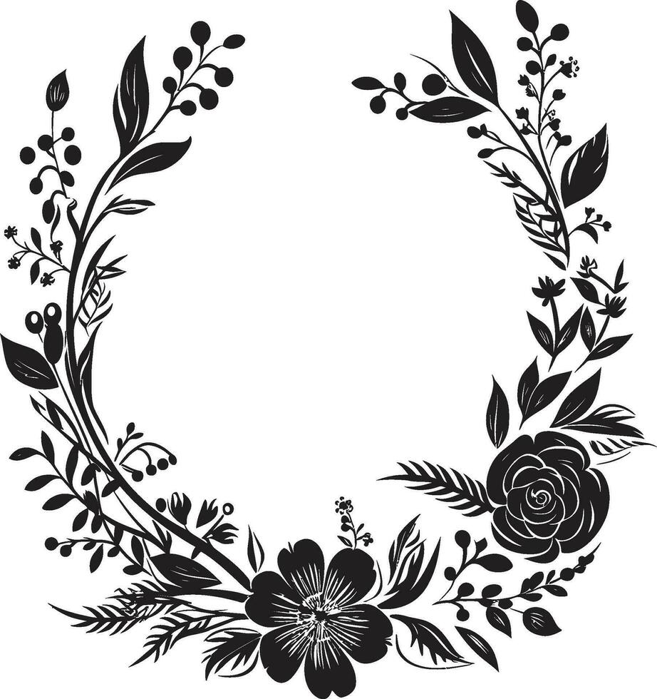 majestueux Cadre fleurir décoratif noir icône ancien pétale entourer noir vecteur Cadre