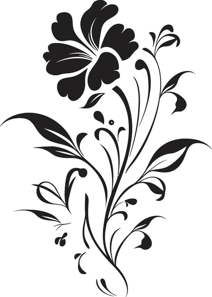 éthéré encré bouquets noir logo iconique éléments monochrome floral sérénade noir vecteur logo chuchote