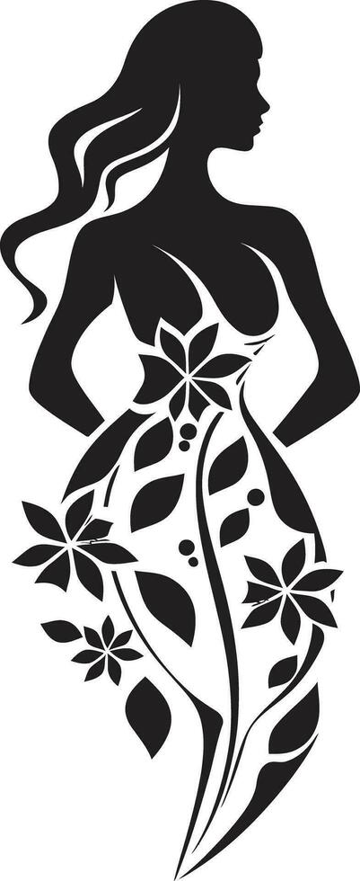 minimaliste Floraison la fusion noir femme conception avec fleurs sophistiqué floral élégance fabriqués à la main femme dans Floraison vecteur