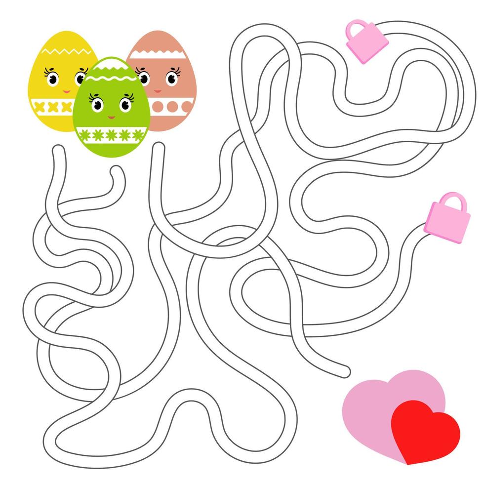 labyrinthe abstrait de couleur. feuilles de travail pour enfants. page d'activité. puzzle de jeu pour les enfants. mignon oeuf toon, le chemin du coeur, vacances, pâques. énigme du labyrinthe. illustration vectorielle. vecteur