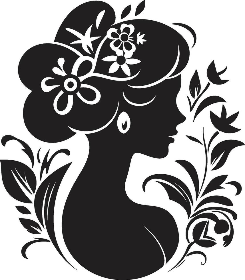 gracieux pétale portrait artistique femme icône élégant floral élégance noir vecteur conception