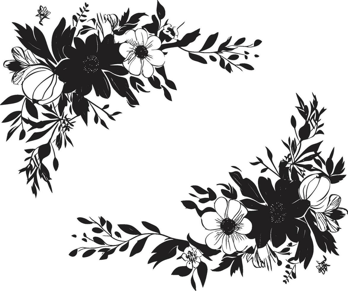 dynamique frontière grandes lignes décoratif noir logo floral coin embellissements noir vecteur icône