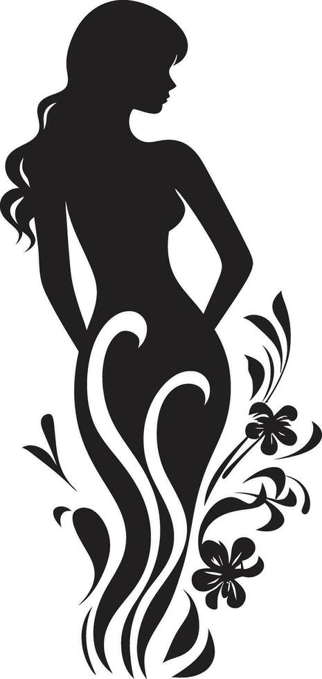 élégant floral harmonie femme vecteur profil avec fleurs nettoyer floral couture noir main tiré femme dans Floraison