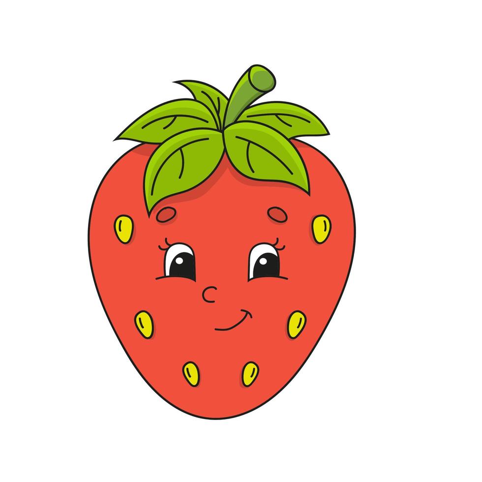 fraise rouge. illustration vectorielle plane mignonne dans un style de dessin animé enfantin. drôle de personnage. isolé sur fond blanc. vecteur
