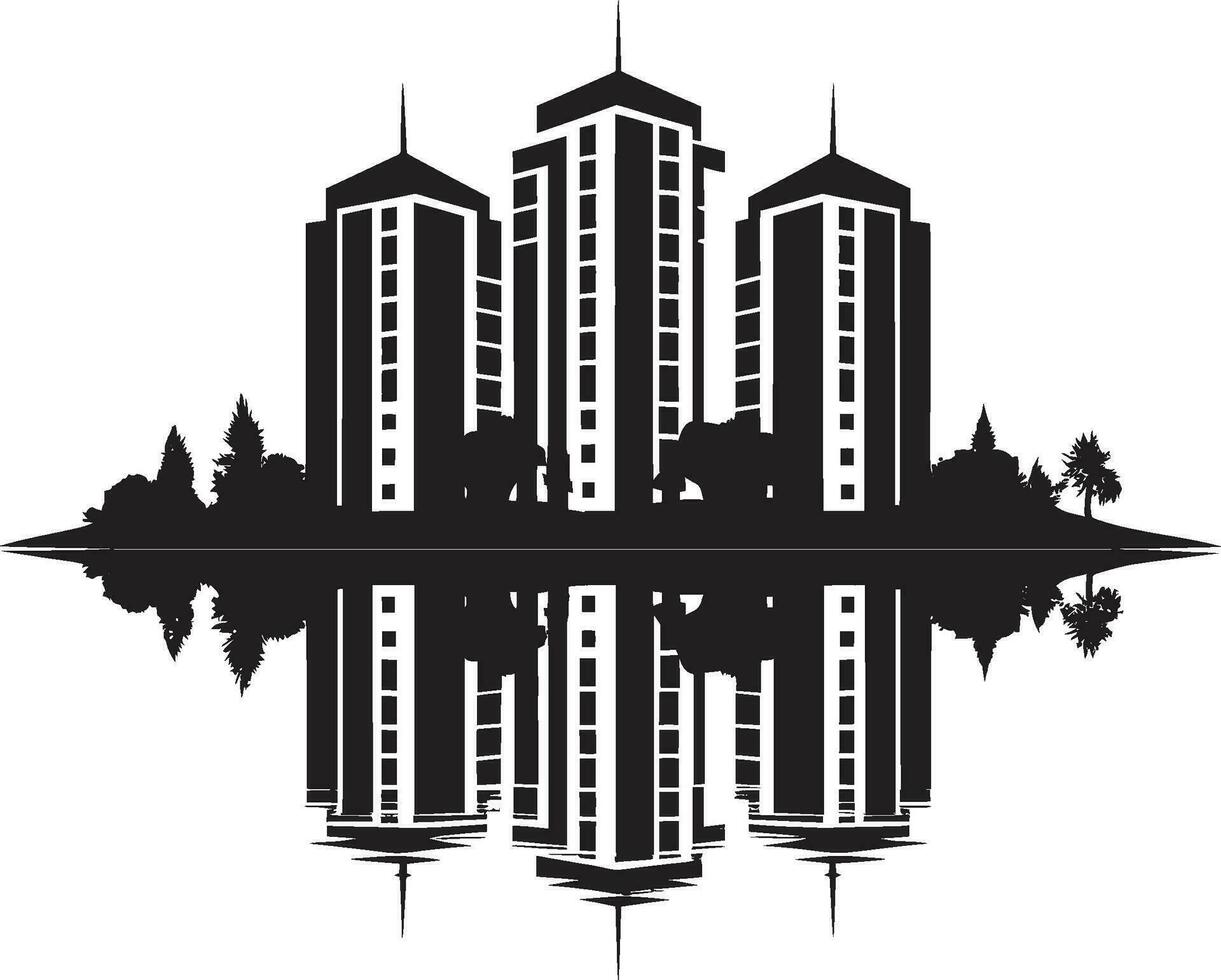 horizon symphonie multiétage Urbain bâtiment vecteur icône paysage urbain essence multifloral bâtiment vecteur logo conception