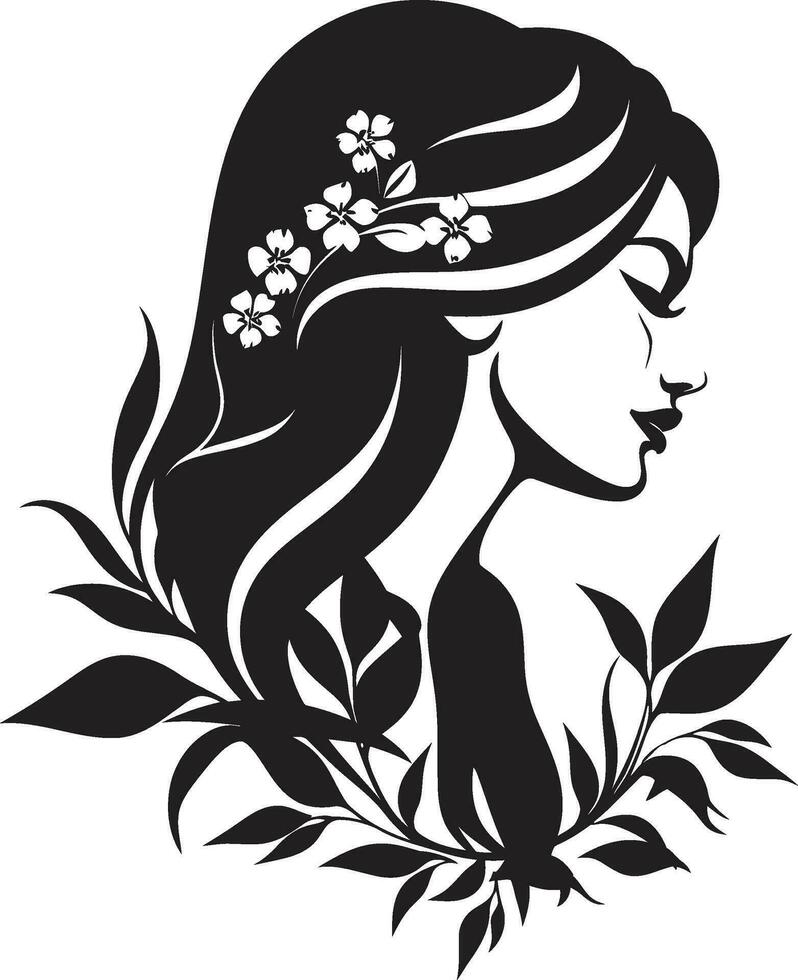 élégant botanique charme vecteur femme icône gracieux floral silhouette noir visage emblème