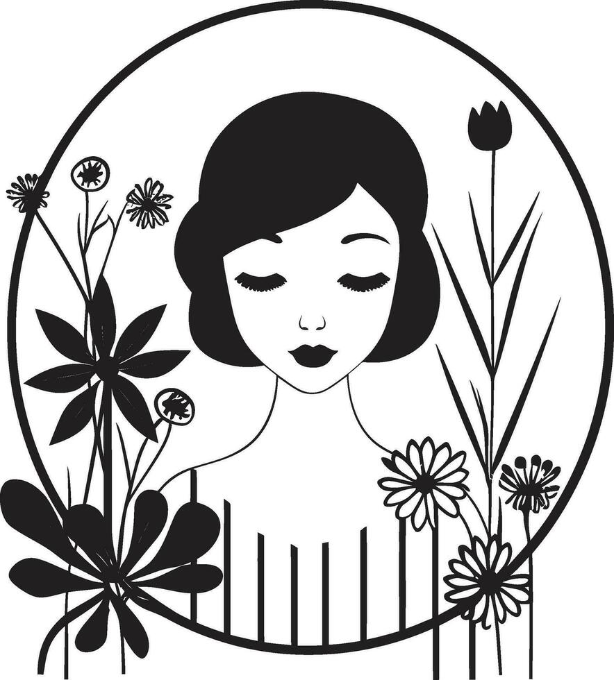 noir fleur mélange fabriqués à la main floral éléments élégant encré jardin fantaisie noir logo dessins vecteur