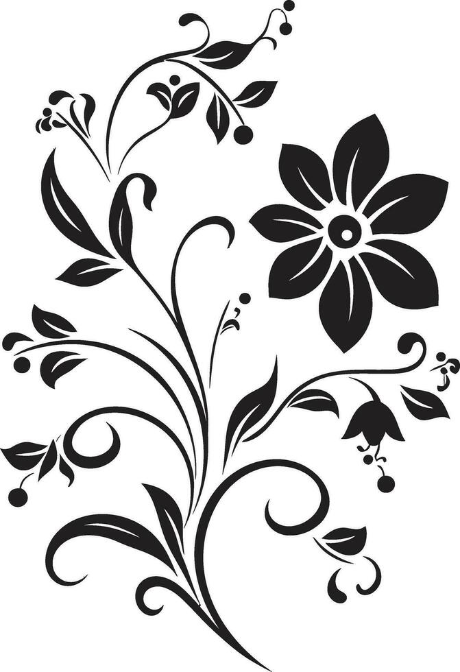 encre noir pétale mélodie artistique noir emblème dessins ancien Floraison noir fabriqués à la main floral logo croquis vecteur