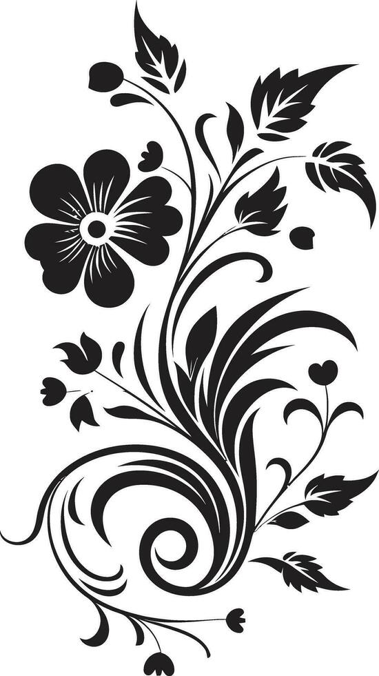encre botanique fleurir iconique emblème botanique noir conception main tiré icône vecteur