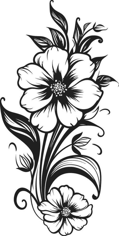 fabriqués à la main pétales vecteur logo avec floral toucher botanique esquisser main tiré noir icône conception