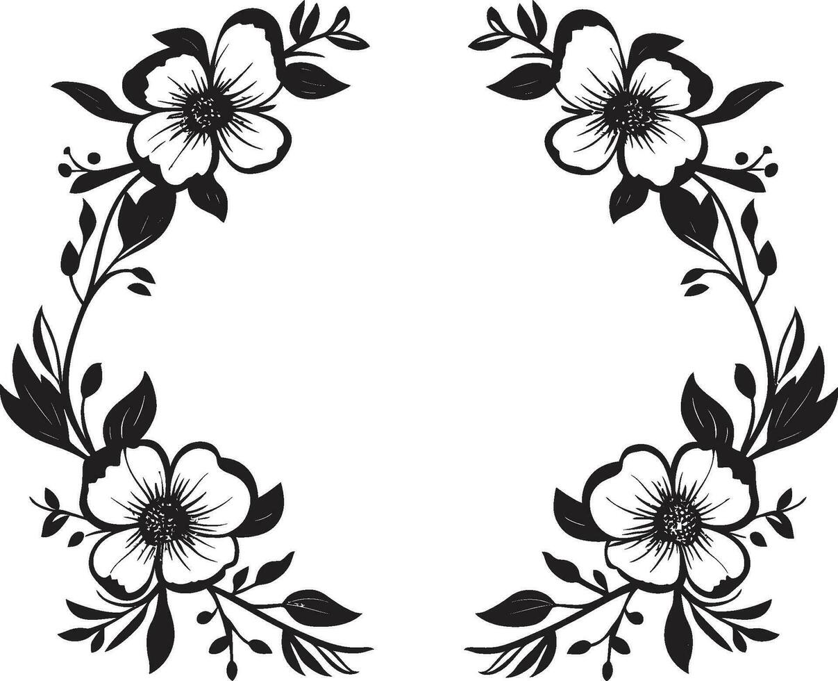 ancien pétale embrasse noir Cadre emblème radiant floral joindre décoratif noir logo vecteur