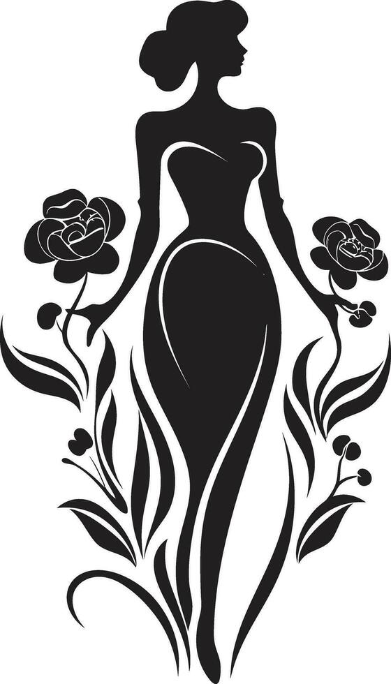 nettoyer floral couture noir main tiré icône capricieux pétale éclat vecteur femme icône