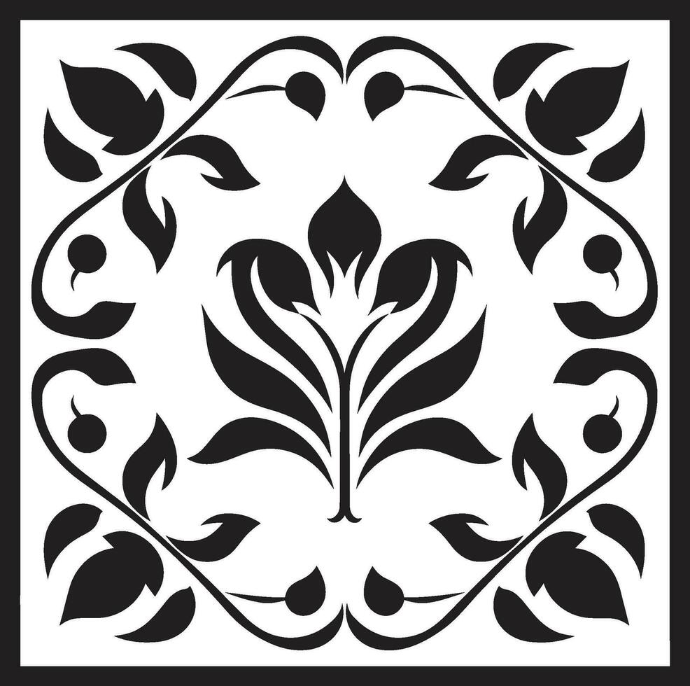 floral harmonie noir vecteur tuile modèle abstrait jardin géométrique tuile icône