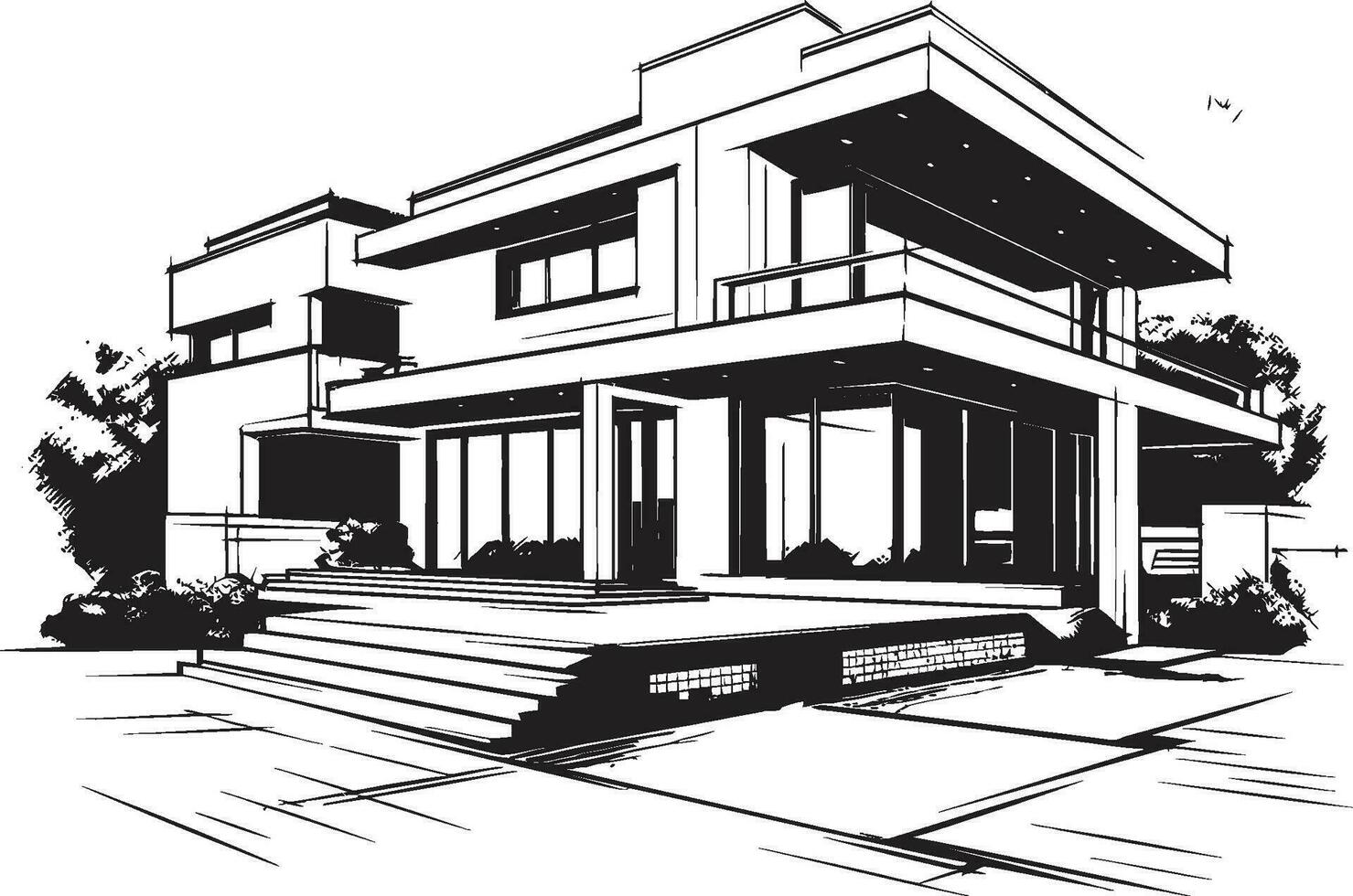 villa conception plan contemporain architecture dans vecteur icône iconique contemporain villa bâtiment structure dans vecteur logo