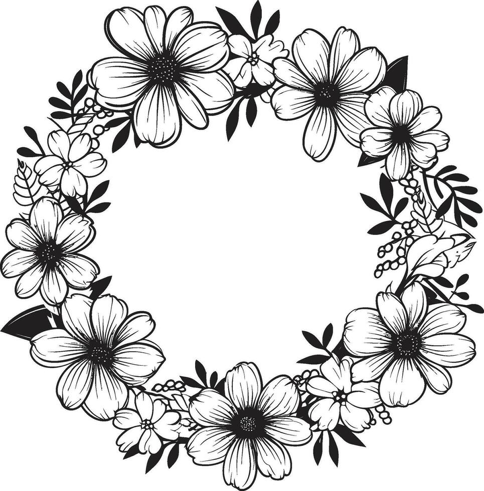 élégant mariage Floraison noir vecteur floral emblème gracieux couronne esquisser artistique noir logo icône