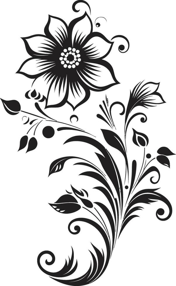 capricieux floral élégance main tiré vecteur icône complexe fleur accent noir conception élément