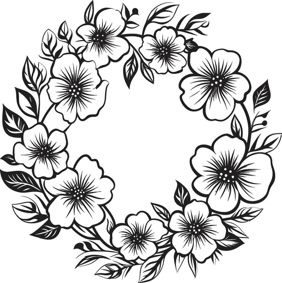 minimaliste couronne esquisser noir floral emblème sophistiqué mariage fleurs fabriqués à la main vecteur emblème