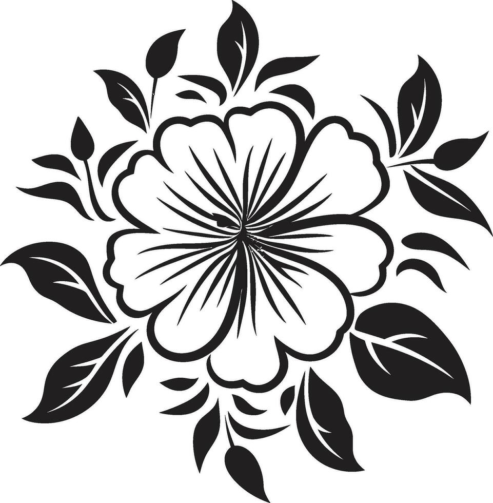 élégant encré pétales noir floral conception éléments dans vecteur botanique noir fabriqués à la main floral Icônes dans monochrome vecteurs
