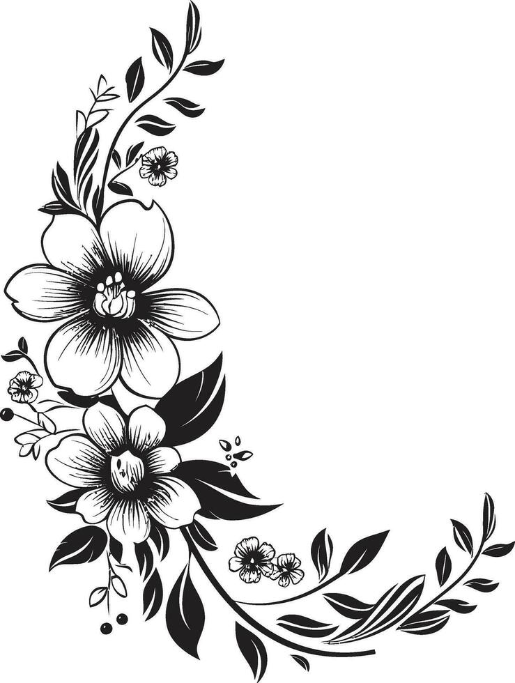 élégant noir pétale ensemble artistique floral vecteur vecteurs noir fleur rêverie graphite main tiré logo croquis