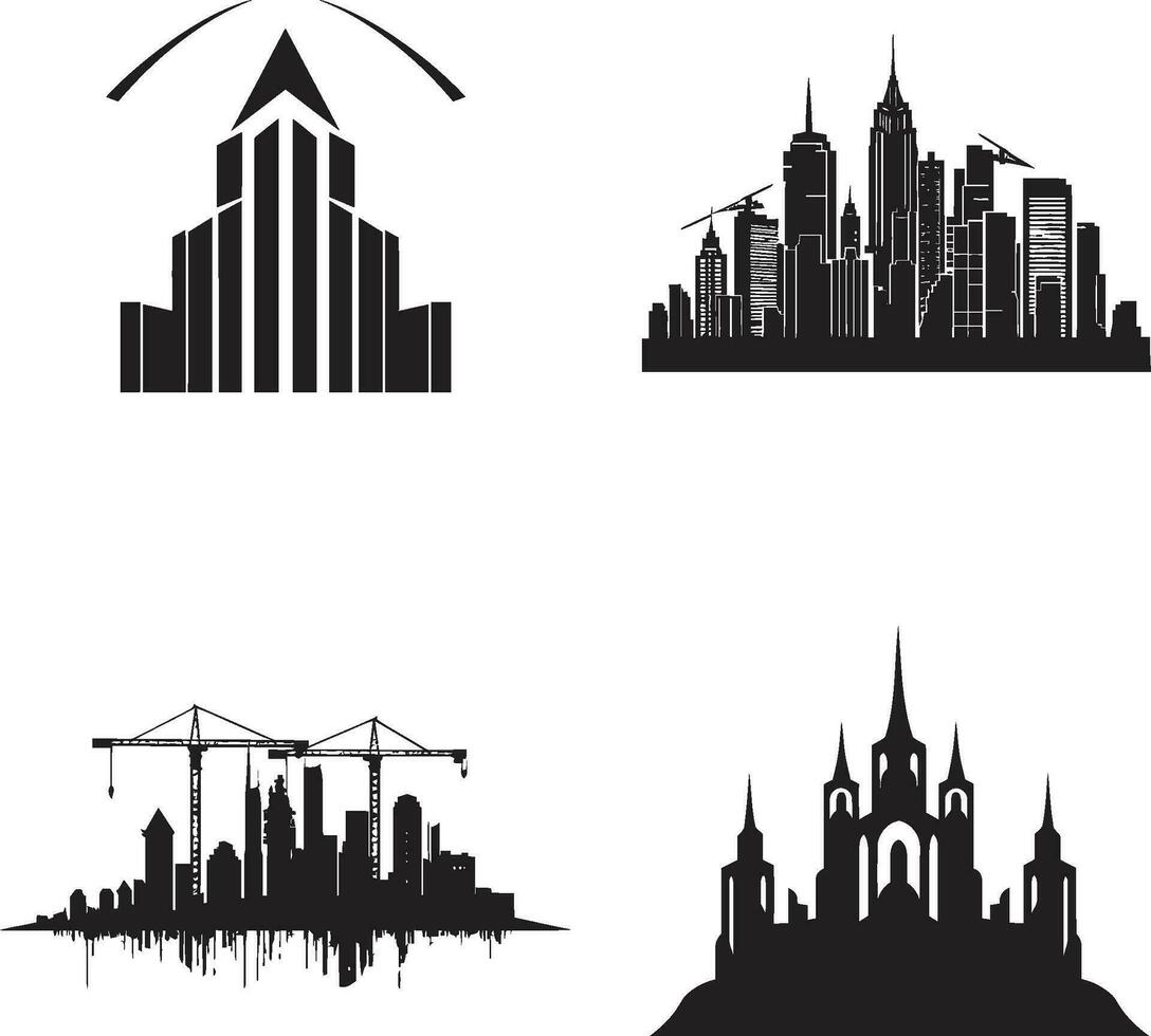 cityline multiétage élévation vecteur logo de Urbain bâtiment conception horizon paysage urbain esquisser multiétage vecteur logo icône