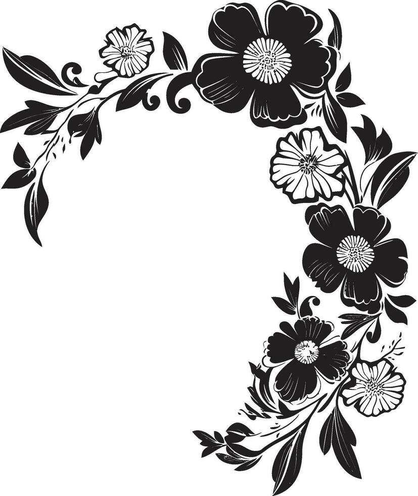 chuchotement pétale contour décoratif noir icône royal floral frontière noir vecteur Cadre