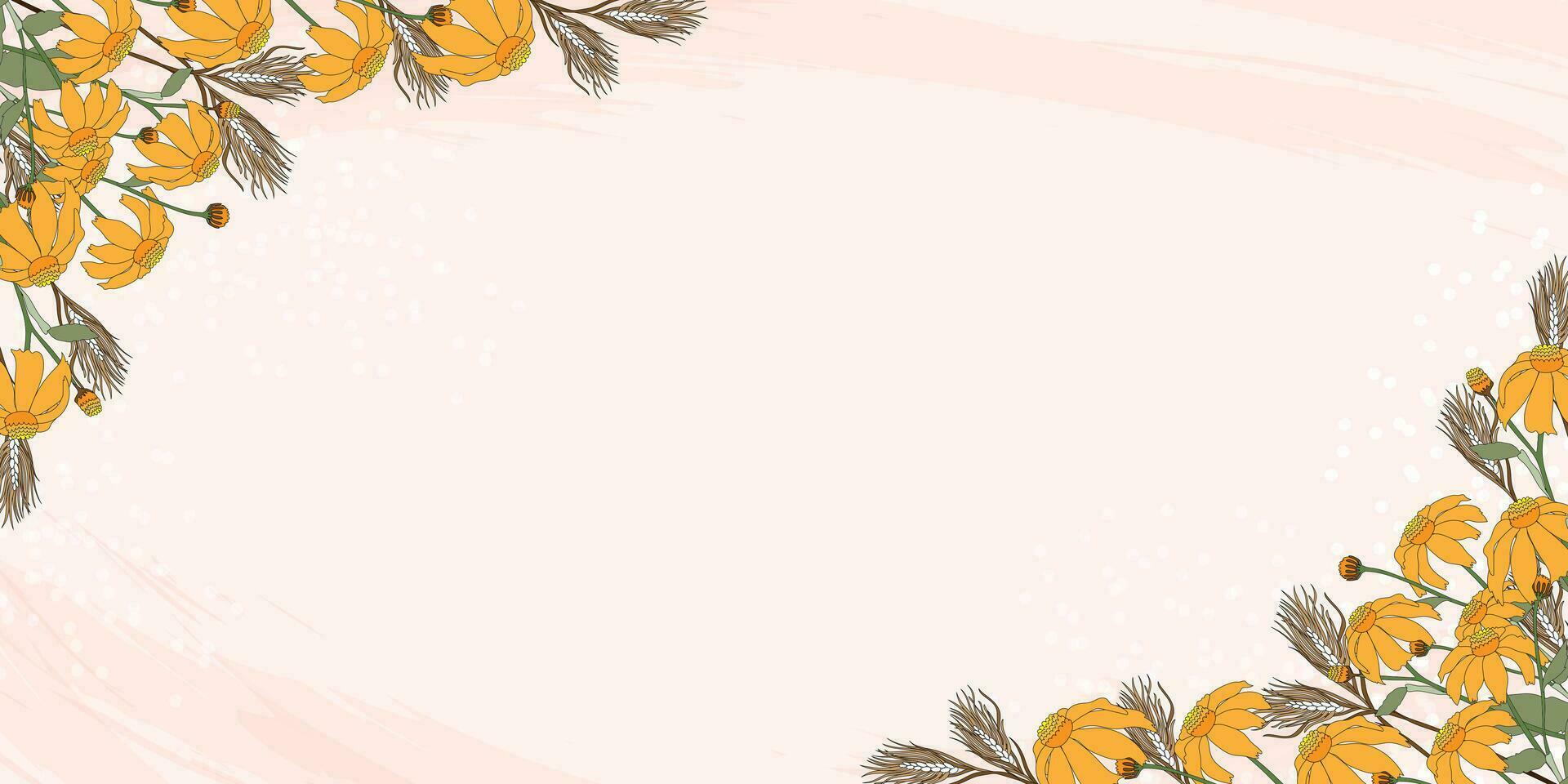 printemps Contexte de fleurs composition Cadre frontière sur beige background.vector plat allonger conception bannière de fleur été avec mignonne flore ornement et copie espace pour mère jour, Pâques bannière vecteur