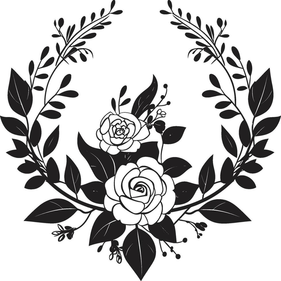 élégant noir pétale ensemble artistique floral vecteur vecteurs noir fleur rêverie graphite main tiré logo croquis