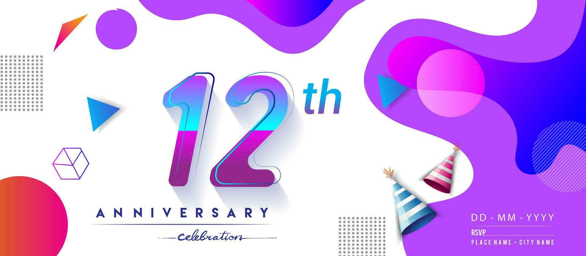 12e ans anniversaire logo, vecteur conception anniversaire fête avec coloré géométrique Contexte et cercles forme.