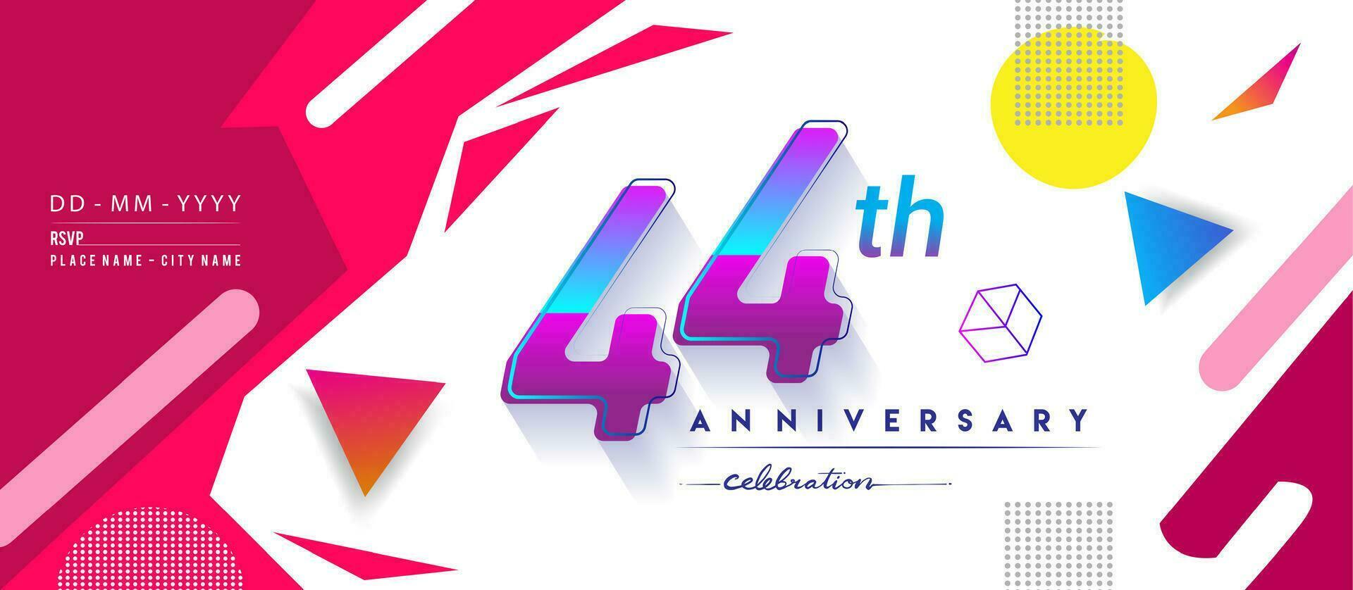 44ème ans anniversaire logo, vecteur conception anniversaire fête avec coloré géométrique Contexte et cercles forme.