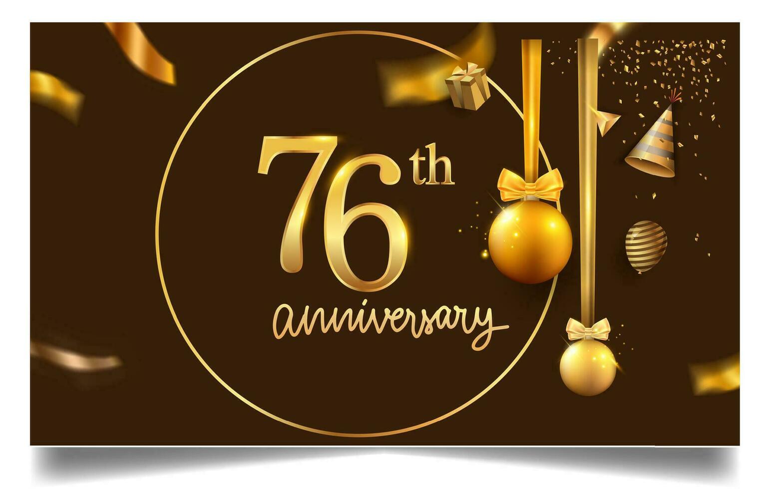 70e ans anniversaire conception pour salutation cartes et invitation, avec ballon, confettis et cadeau boîte, élégant conception avec or et foncé couleur, conception modèle pour anniversaire fête. vecteur