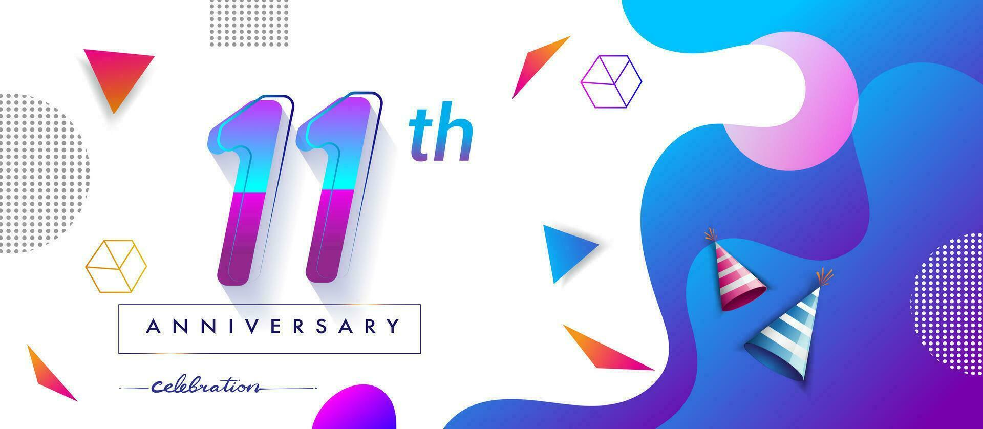 11ème ans anniversaire logo, vecteur conception anniversaire fête avec coloré géométrique Contexte et cercles forme.