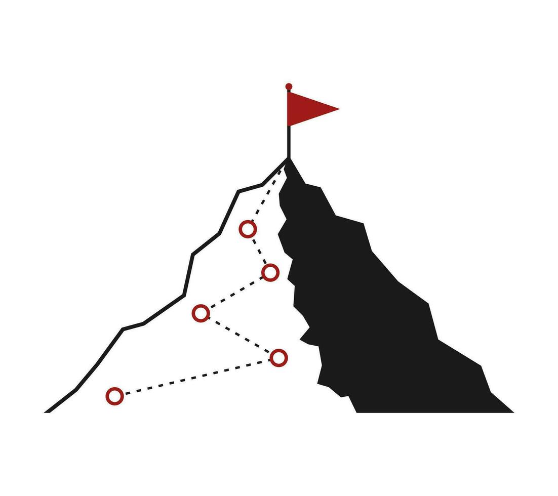 Montagne escalade route à de pointe icône. randonnée voyage à le Haut de le Montagne périple chemin. route défi infographie carrière Haut objectif croissance plan périple à succès. affaires escalade vecteur concept.