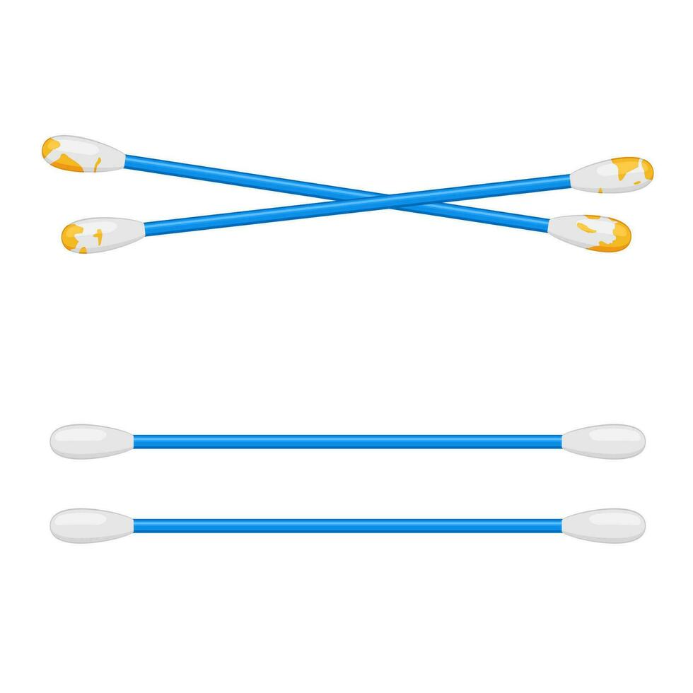 coton écouvillon nettoyer et sale isolé sur blanc Contexte. se soucier et hygiène. oreille et cosmétique bourgeons. en bois oreille bâton. une baignoire et maquillage symboles. vecteur illustration