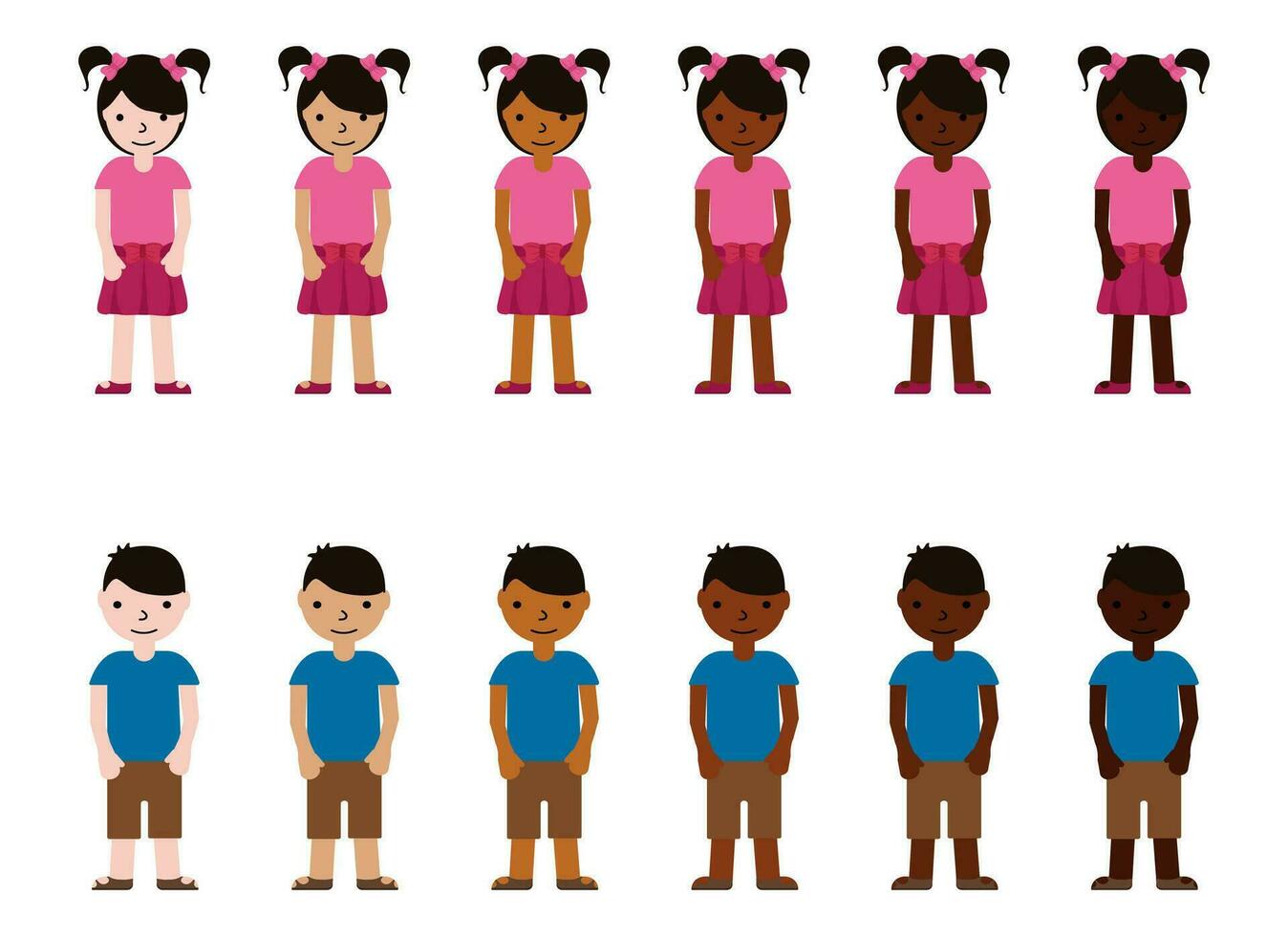 les filles et garçons avec différent peau couleur. Jeune les enfants course diversité. multinational vecteur illustration.