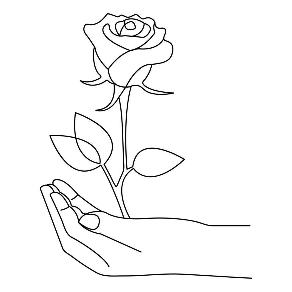 Valentin jour, Rose journée ligne art dessin continu contour vecteur minimaliste conception illustration