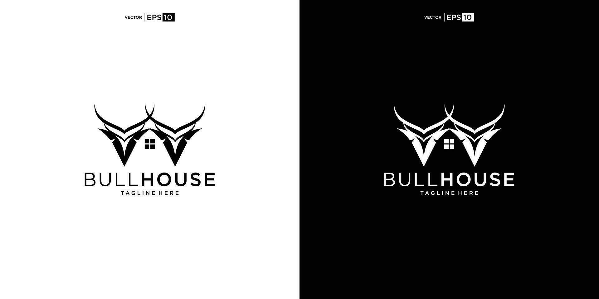 buffle taureau bison avec maison logo conception vecteur icône silhouette illustration