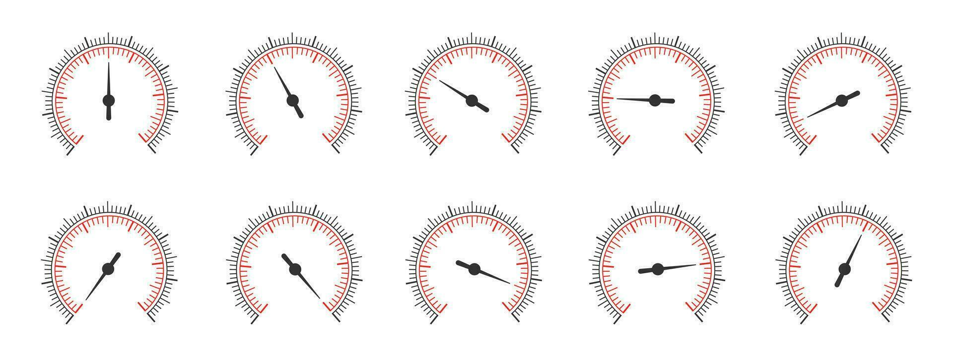 ensemble de rond mesure Balance avec tournant flèches. 360 diplôme modèles de pression mètre, manomètre, baromètre, boussole, la navigation ou météorologique outil vecteur