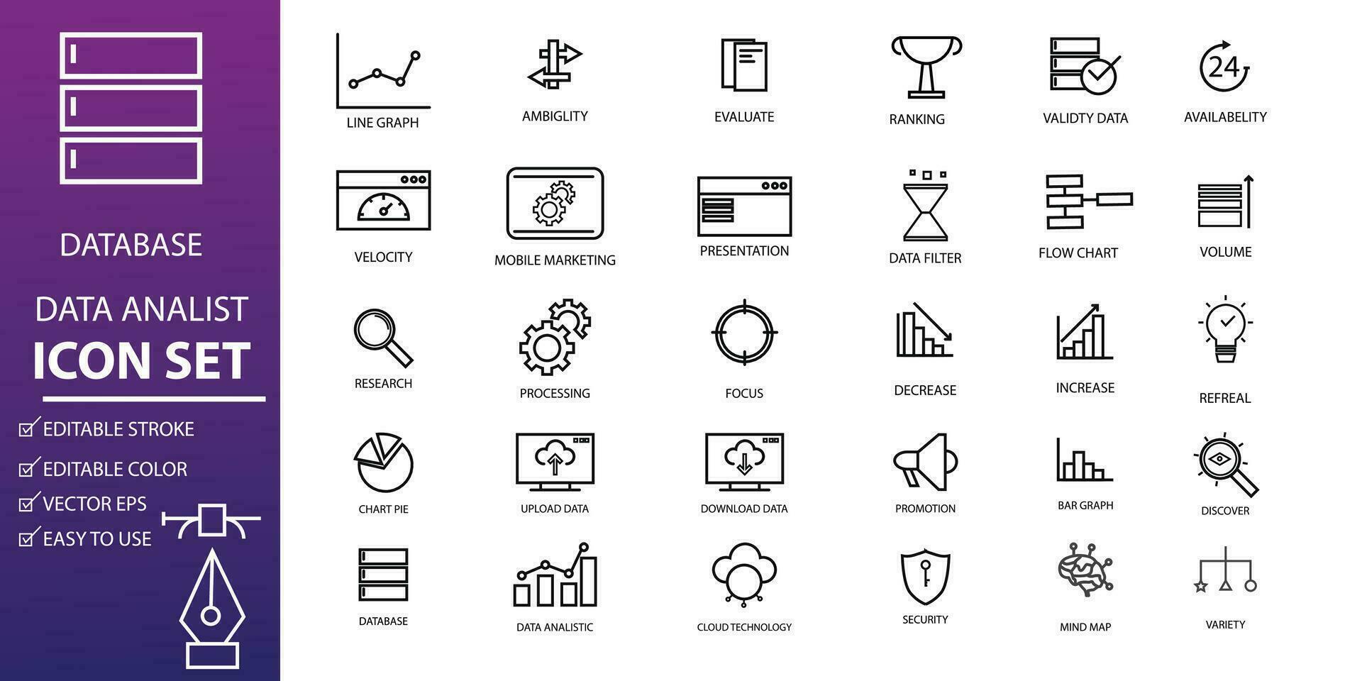 La technologie icône ensemble. modifiable accident vasculaire cérébral contour Les données analyste Facile style. adapté pour conception de application, ui ou la toile éléments à propos Logiciel développement, affaires la toile et La technologie applications vecteur