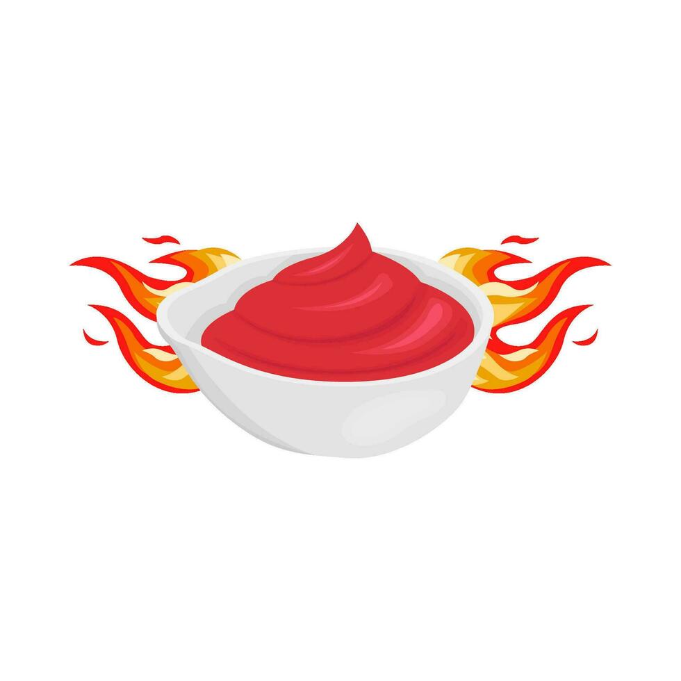 chaud Feu avec sauce dans bol illustration vecteur