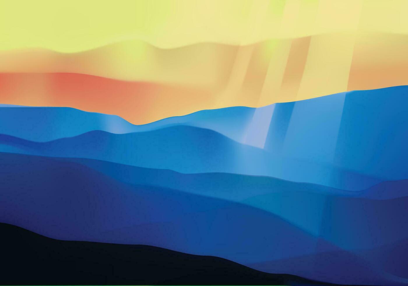 magnifique Jaune lever du soleil sur bleu colline vecteur illustration pour tout conception fins.